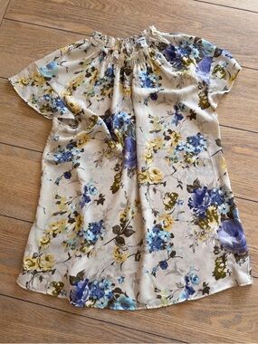 Express Cream Floral Top with Blue & Yellow Blooms